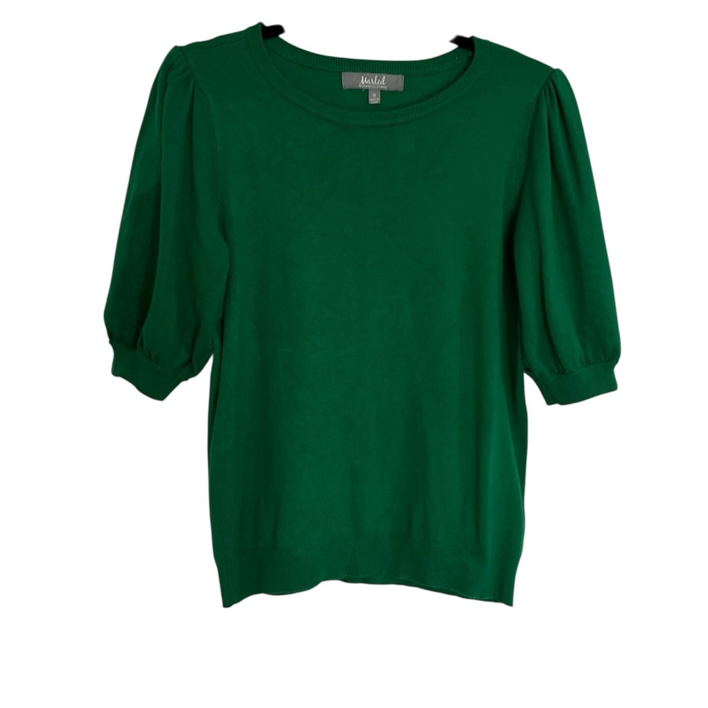 Marled Green Puff Sleeve Top